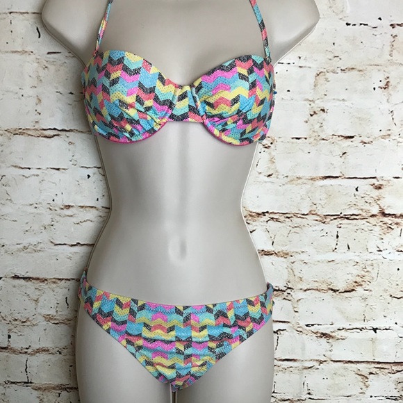 Xhilaration two Piece bikini pink multicolor - Picture 1 of 7